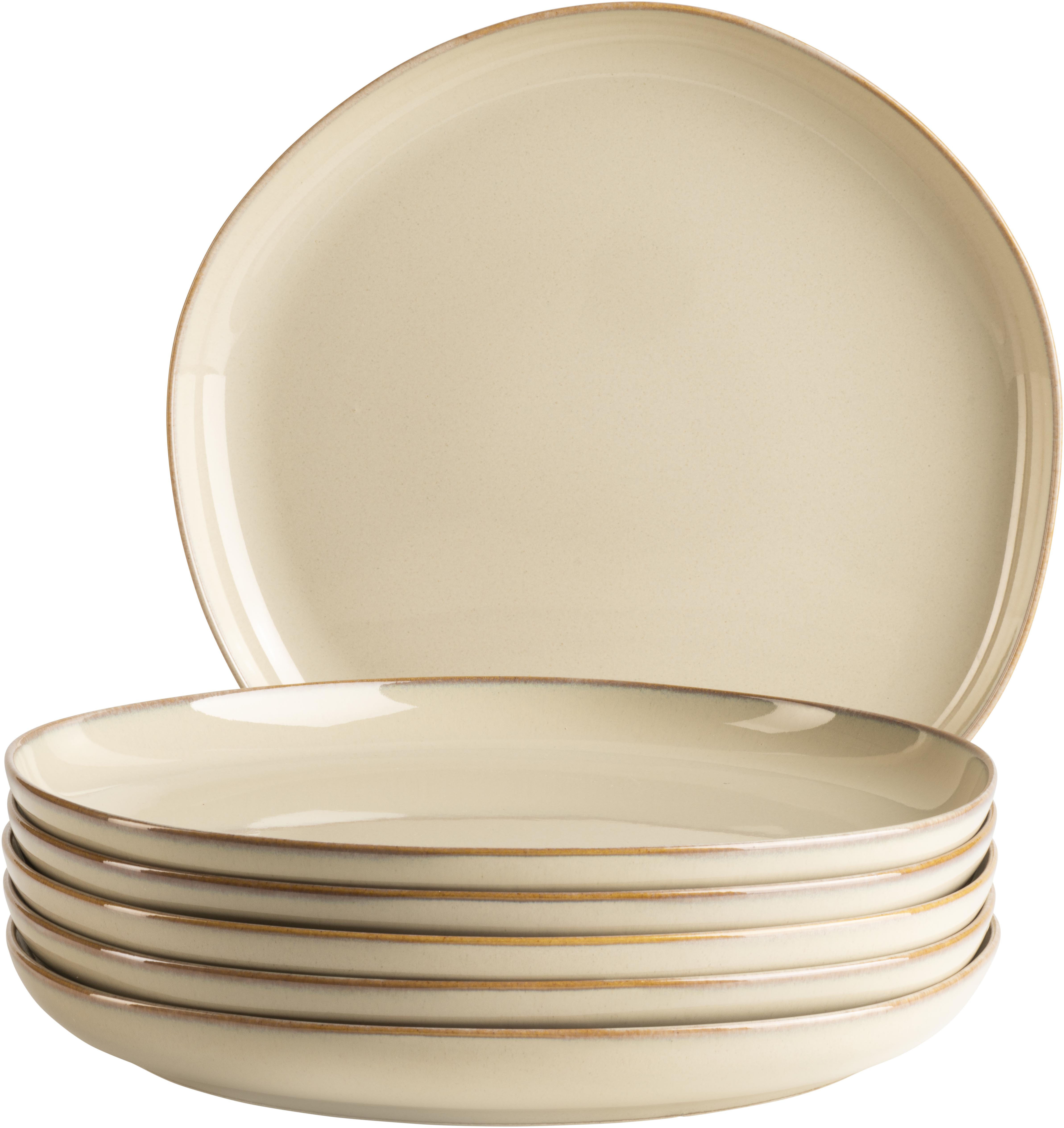 Speiseteller MÄSER "Cordelia, Teller-Set aus Steinzeug", beige, H:1cm Ø:27cm, Steinzeug, Speiseteller, Speiseteller, Geschirr-Set