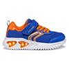 Sneaker GEOX "J ASSISTER BOY Blinkschuh", Kinder, Gr. 34, blau (blau, orange), Textil, Synthetik, sportlich, Schuhe, Sportschuh, Klettschuh mit auffällig blinkender Sohle