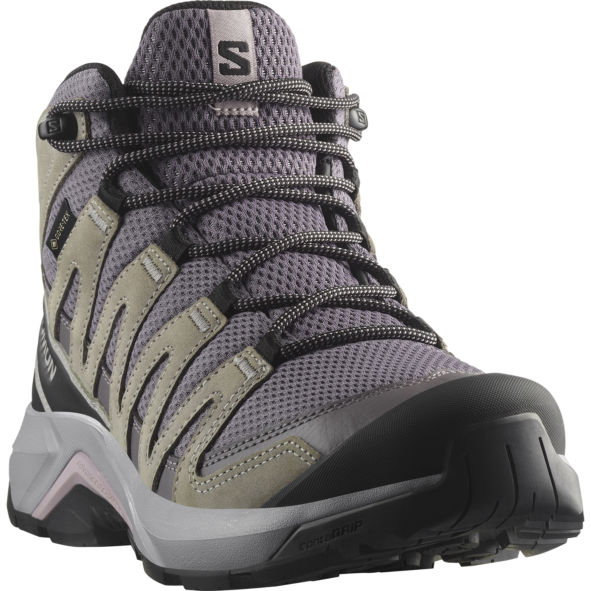 Wanderschuh SALOMON "X-ADVENTURE RECON MID GTX W", Damen, Gr. 41, excalibur, gull, nirvana, Leder, Textil, Schuhe Wanderschuh, wasserdicht
