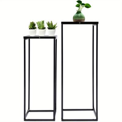 TEMU Set Of 2 Metal Plant Stands, Rectangular Flower Stand With Frame, Table For Indoor Outdoor Decor, Garden Decor For Outside Image