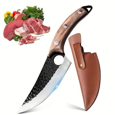TEMU 1 Pcs Butcher Knife Hand Boning Knife With Sheath, Knife, Japanese Knife, High Carbon Steel Fillet Chef Knife Meat Knife For Kitchen, Camping, Bbq Image