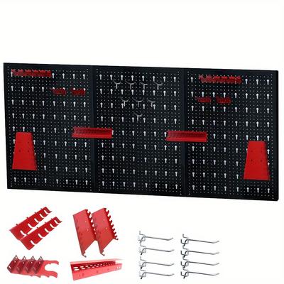 TEMU Perforated Tool Wall Metal With 17-piece Hook Set 120 X 60 X 2 Cm Perforated Wall For Workshop Image