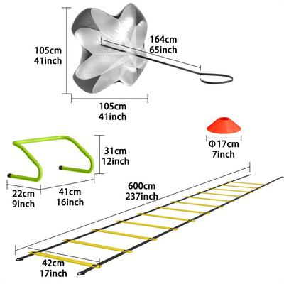 TEMU Football Training Accessories 6 Adjustable Bar Frame 6m Coordination Ladder 12 Cones Resistance Parachute Speed And Agility Training Set Football Gift Image