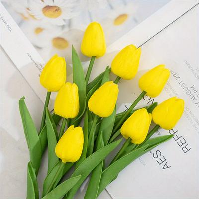 TEMU 5pcs Pink Artificial Tulips In Soft - Ideal For Decor, Celebrations, Perfect Gift For Valentine's, Christmas, Easter, Day - Fits Any Room, Vase Not Included, Flower Decorations Image