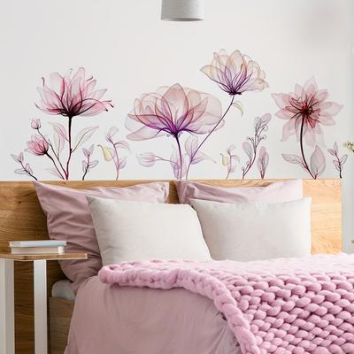 TEMU Yarn Flower Wall Transfer Paper, Ink Style Flower Wall Decals Decors, Wall Art Transfer Paper Murals For Room Bedroom Living Room Nursery Playroom Sofa Tv Office Wall Decoration