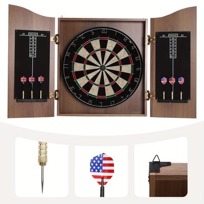 TEMU Brown Wall-mounted Wooden Dartboard W/ Cabinet & Dart Boards Set For Adults