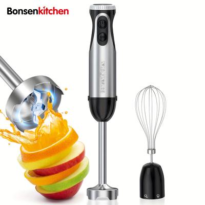 TEMU Handheld Blender With Whisk, 304 Stainless Steel Kitchen Hand Blender, Powerful Hand Blender Stick, Electric Hand Blender 500w With Turbo Mode & 20-speed For Soup, Smoothie, Puree, Baby Food