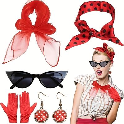 TEMU 5pcs Rockabilly Women's Accessories Set, 1950s , , & , Gloves, And