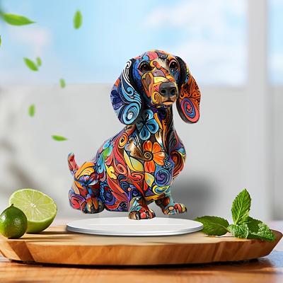 TEMU 2d Flat, 1pc Style Acrylic Dachshund Dog , Vibrant Animal Statue, Multipurpose Bohemian Decor, Canine Display, With No Text For Home, Office, Garden, Christmas Decoration, Carnival Theme