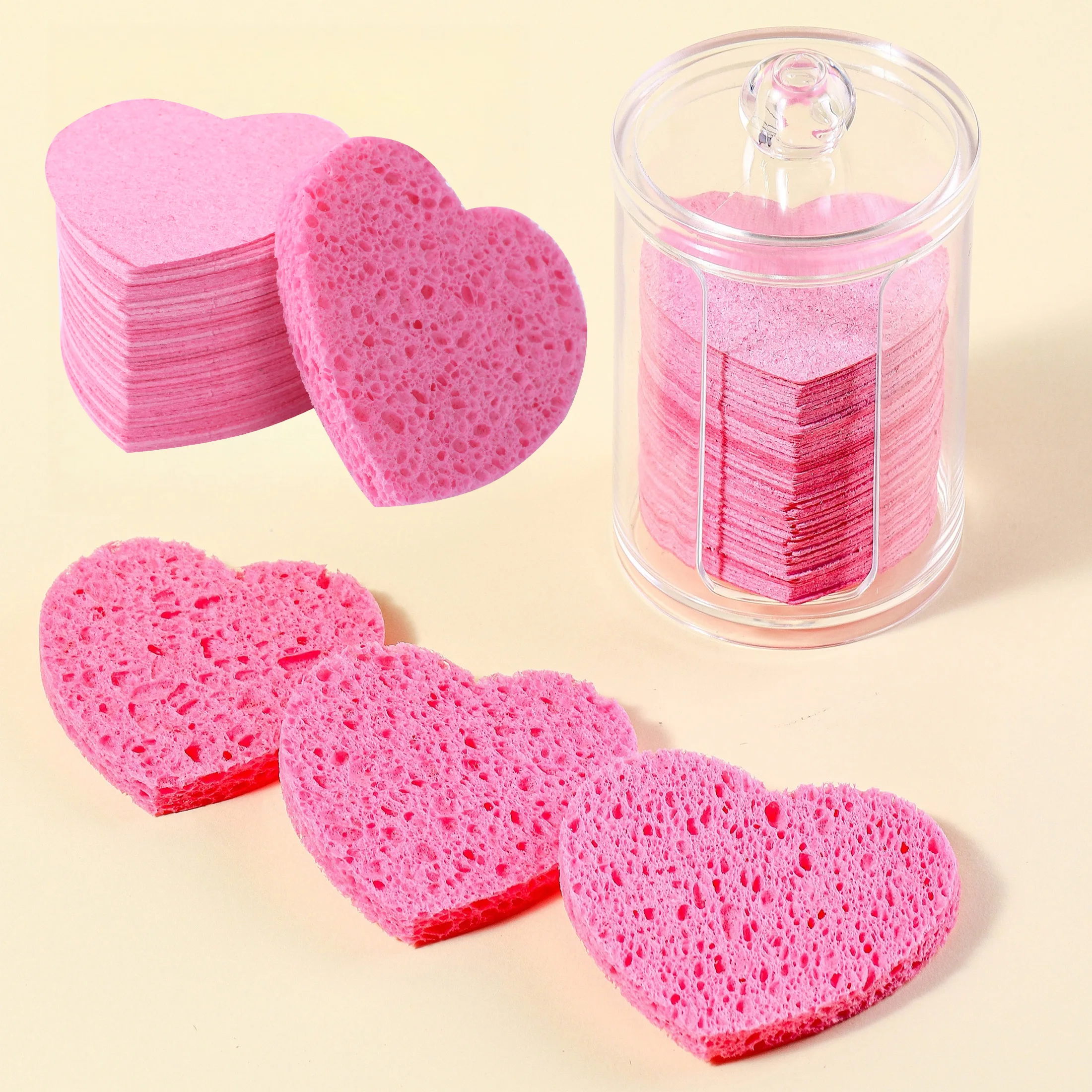 Gesichtsschwamm mit Behälter, herzförmiger komprimierter Gesichtsschwamm, natürliches Reinigungspad zum Waschen des Gesichts, Peeling und zur Herstellung Image