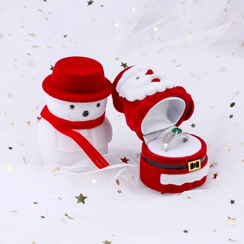 1 stück Weihnachten Samt geschenk box Santa Claus schmuck box ring box schneemann Ring Fall Ohrringe Halter für schmuck-display Image