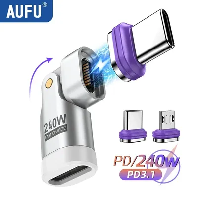 AUFU 16pin Magnetic OTG Adapter 240W Fast Charge Type C Male to Type C Micro IOS Female Data Converter For iPhone MacBook Laptop
