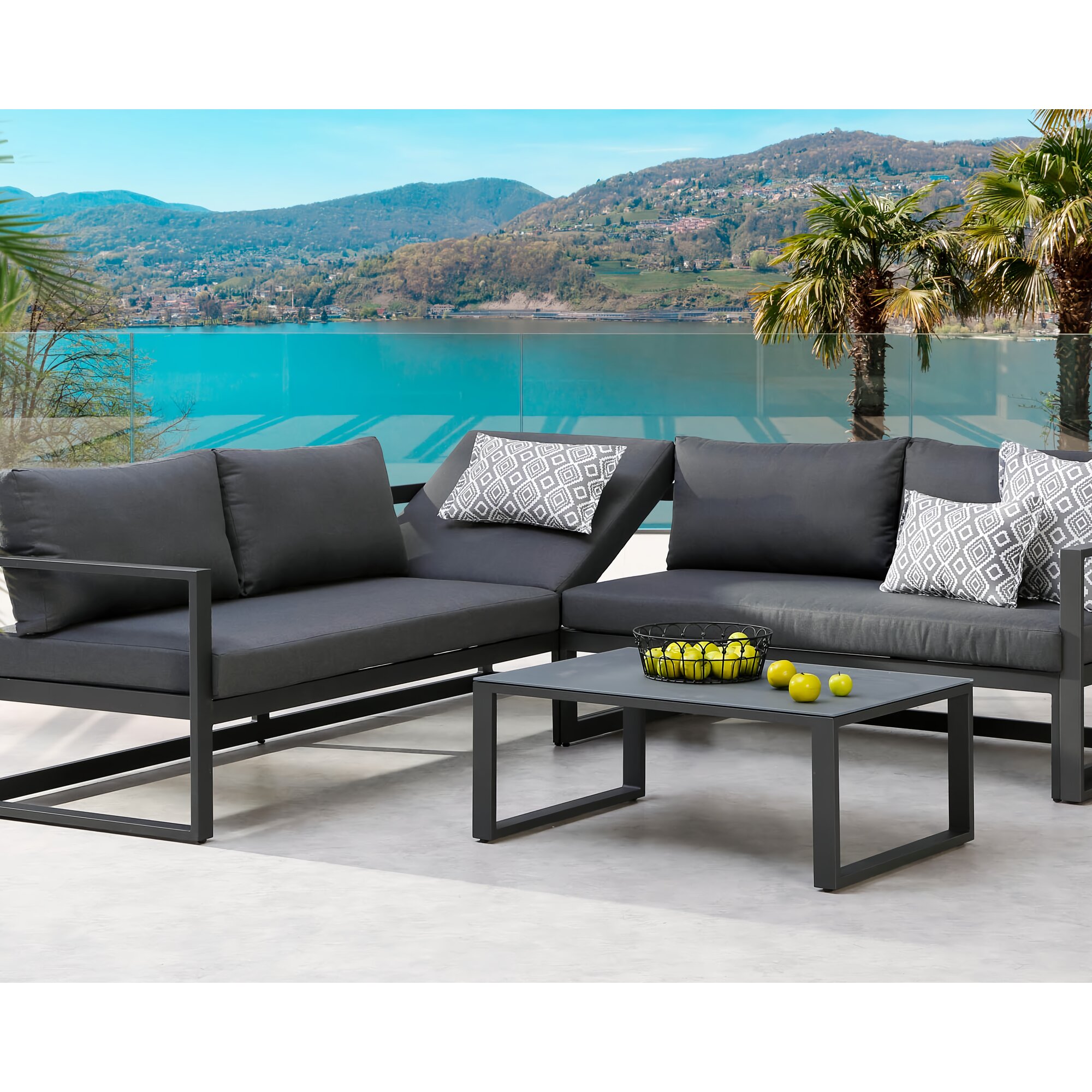 Best »Rhodos« Lounge-Set anthrazit 3-teilig