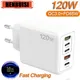 Caricatore USB C da 120 W Ricarica rapida Tipo C 3 PD + 2 USB QC3.0 Adattatore per telefono