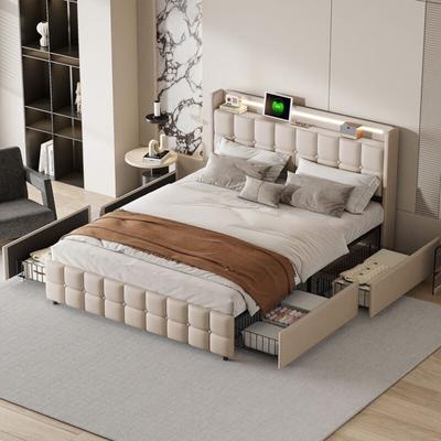 Eifson - Polsterbett 180x200 cm mit USB-Aufladung und LED-Beleuchtung, mit 4 Schubladen, viel Image