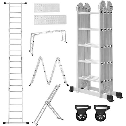 Froadp - 580cm Aluminum Mehrzweckleitern, 4x5 Stufen Gerüst Leiter mit 2 Arbeitsplattform,
