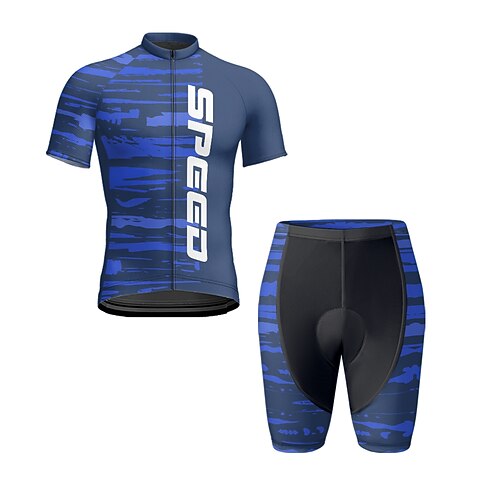Herren Radtrikot mit Shorts Kurzarm Mountainbike MTB Straßenradsport Sommer Frühling Herbst Blau Buchstaben Zahlen Fahhrad Frontreißverschluss Schweißableitend Bequem Atmungsaktiv Spandex Sport Image