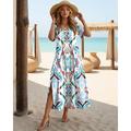 Damen Maxi Kleid Schwarzes Kleid Lange Ärmel Boho Kleid Elegant Vintage Schmetterlingsärmel Urlaub Strand Reguläre Passform Floral Grafik Vintage Kurzarm Rundhalsausschnitt Blau Lila Orange Sommer