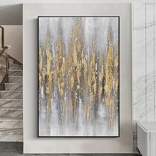 Mintura handgefertigte abstrakte goldene Ölgemälde auf Leinwand, Wandkunst, Dekoration, modernes Bild für die Inneneinrichtung, gerolltes, rahmenloses, ungedehntes Gemälde Image
