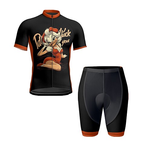 Herren Radtrikot mit Shorts Kurzarm Mountainbike MTB Straßenradsport Sommer Frühling Herbst Schwarz Weiß Cartoon Fahhrad Frontreißverschluss Schweißableitend Bequem Atmungsaktiv Spandex Sport Image