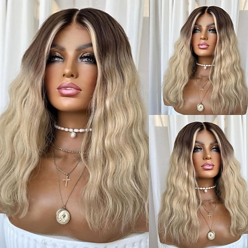 Remy Menschenhaar 5x5 Verschluss 13x4 Spitzenfront Perücke Kurzer Bob Brasilianisches Haar Natürlich gewellt Blond Perücke 130% 150% Haardichte mit Babyhaar Gefärbte Haarspitzen (Ombré Hair) 100 Image