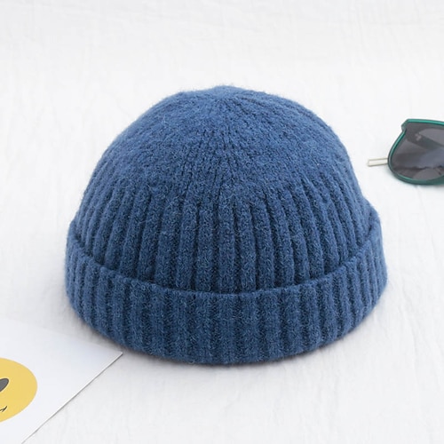 Herren Beanie Mütze Fischermütze Trawler-Mütze Watch Cap Wollmützen Hellgelb Schwarz Baumwolle Sport Reise Kante aufrollen Outdoor Urlaub Glatt Windundurchlässig Warm Image