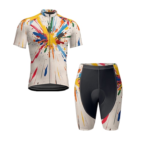 Herren Radtrikot mit Shorts Kurzarm Mountainbike MTB Straßenradsport Sommer Frühling Herbst Gelb Sahne Purpur Graffiti Fahhrad Frontreißverschluss Schweißableitend Bequem Atmungsaktiv Spandex Sport Image