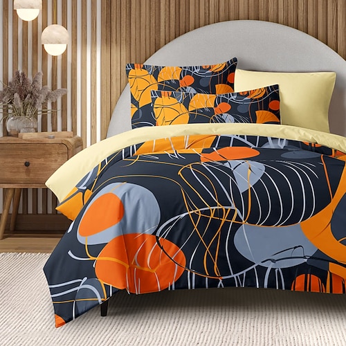 100 % Baumwolle, Bettbezug-Set, buntes Geometriemuster, Bettdecken-Set, weiches 3-teiliges Luxus-Bettwäsche-Set, Heimdekoration, Geschenk, King-Size-Bett, volle Größe, dreiteiliges Set Image