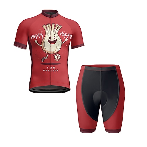 Herren Radtrikot mit Shorts Kurzarm Mountainbike MTB Straßenradsport Sommer Frühling Herbst Weiß Gelb Sahne Cartoon Fahhrad Frontreißverschluss Schweißableitend Bequem Atmungsaktiv Spandex Sport Image