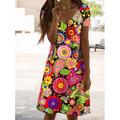 Damen Mini Kleid Petite Kleid T-Shirt Kleid Tee Kleid Sommerkleid A-Linie Kleid Elegant Vintage Stylisch Urlaub Geburtstag Lässige Reguläre Passform Floral Grafisch Paisley Kurzarm V-Ausschnitt Rot