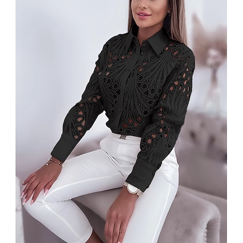 Blusa Per donna Nero Bianco Rosa polverosa Incavato Tinta unita / tinta unita Strappato Giornaliero Elegante Di pizzo A V S