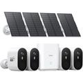 AOSU 2K Telecamera Wifi con Pannello Solare, 4 Kit Telecamera Wi-Fi Esterno Senza Fili, Videocamera