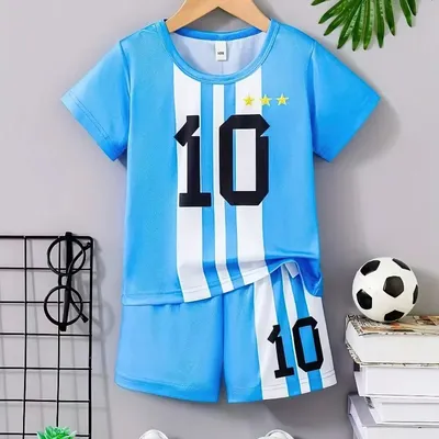 Two-Piece Summer Messi and Ronaldo Shirt 3d Printed Children's Football Training Set Boys Breathable