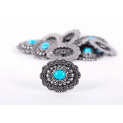10PC 35*28MM Antique Silver Turquoise Floral Leathercraft Button Horse Saddles Decoration Rivets