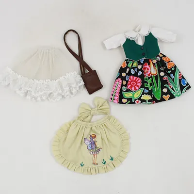 Clothes For 1/6 Blyth ICY dolls 3 Pieces Dress Apron and HandBag Pattern Random toys gift