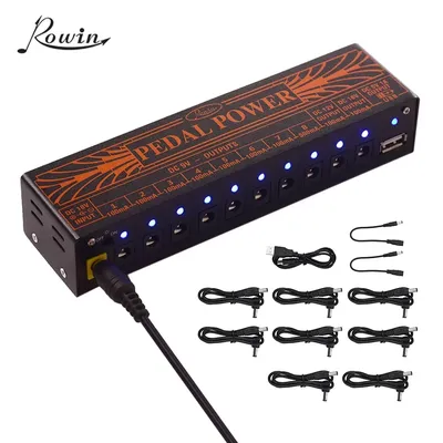Rowin-Guitar Super Pedal Power Supply, 10 Isolated DC Output, 9V, 12V, 18V, Bass Effect Pedals with