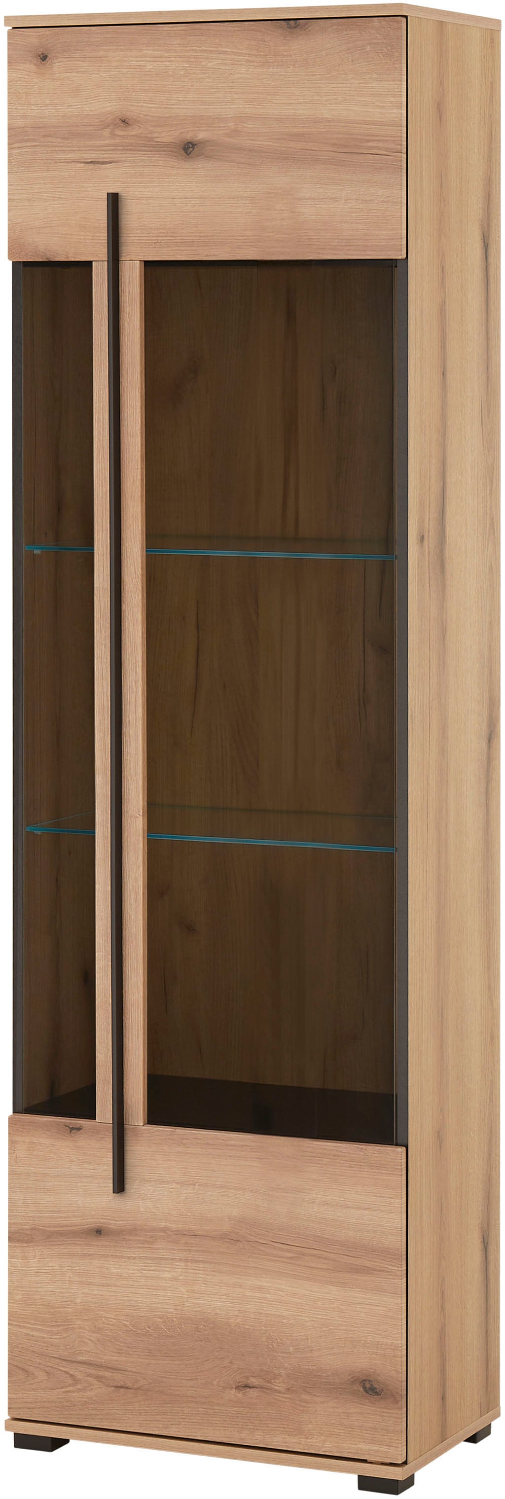 Vitrine INOSIGN "Cantara, Vitrinenschrank in Eiche Evoke oder weiß, Standvitrine", eiche evoke, B:60cm H:200cm T:37cm, FSC-zertifizierter Holzwerkstoff, Schränke, Vitrine, schwarzer Stangengriff, ausreichend Stauraum, vielseitig einsetzbar