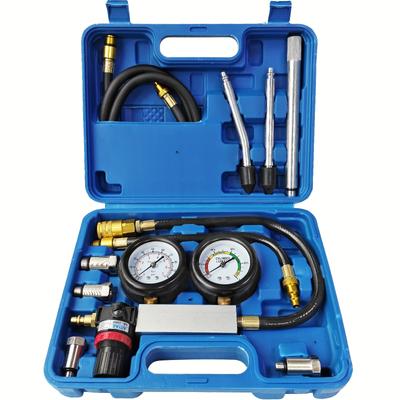 TEMU Cylinder Leak Down Tester Automotive Kit Gasoline Engine Tester Dual Gauge Leakdown Detector Tool Set For Pressure Check & Leakage Rate Test With Extension Rod