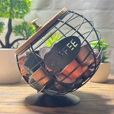 TEMU Modern Pod Storage Basket, Hollow-out Design, Aesthetic Visual , Ideal For Coffee Bar , Home & Kitchen Decor, Coffee Bar Accessories