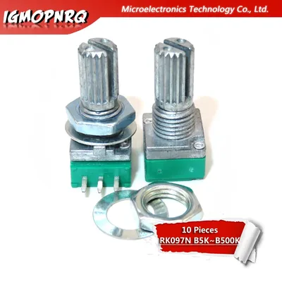 10 stücke 3pin rk097n b5k b10k b20k b50k b100k einzeln verknüpftes Potentiometer Audio Potentiometer Griff 15mm 5k 10k 20k 50k 100k Image