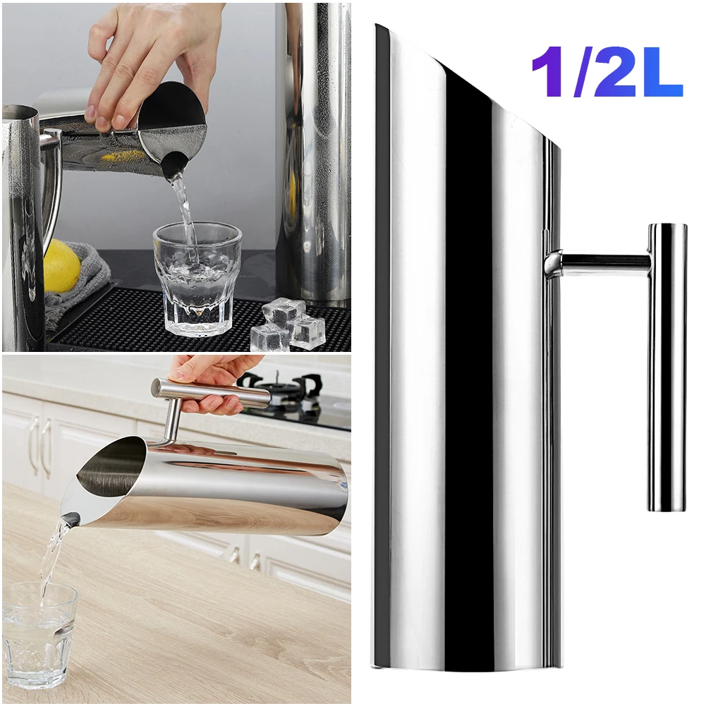 1/2l Küche Kaltwein Krug Edelstahl Weins aft Wasserkrug Eiskalt Gefrier wasser Topf Wasserkocher für Restaurant Cafe Mix Bar Image