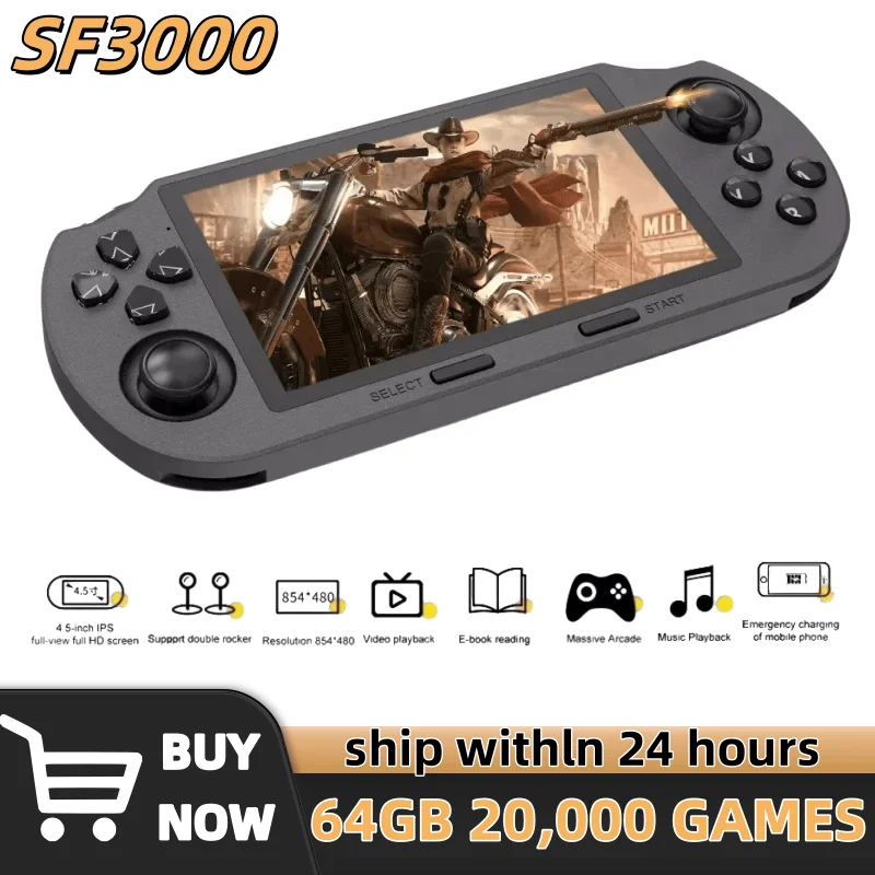 SF3000 Retro Handheld Videospielkonsole Linux System 4,5 Zoll 854*480 IPS Bildschirm 3000 mAh Tragbare Tasche Video Player Spiele Image