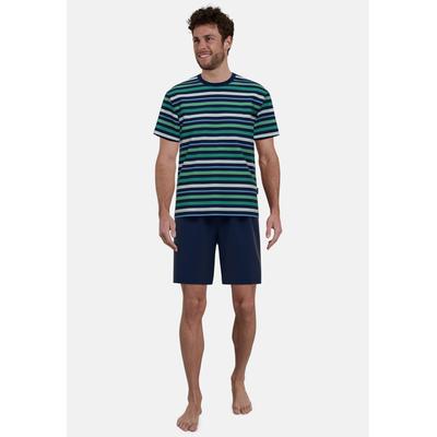 Shorty GÖTZBURG "Bray", Herren, Gr. 48 (S), grün, mittel, ringel, Single Jersey, Obermaterial: 60% Baumwolle, 40% Polyester, unifarben, gestreift, casual, bequem kniefrei, Rundhals, Kurzarm, Homewear-Sets, mit elastischem Bund Image