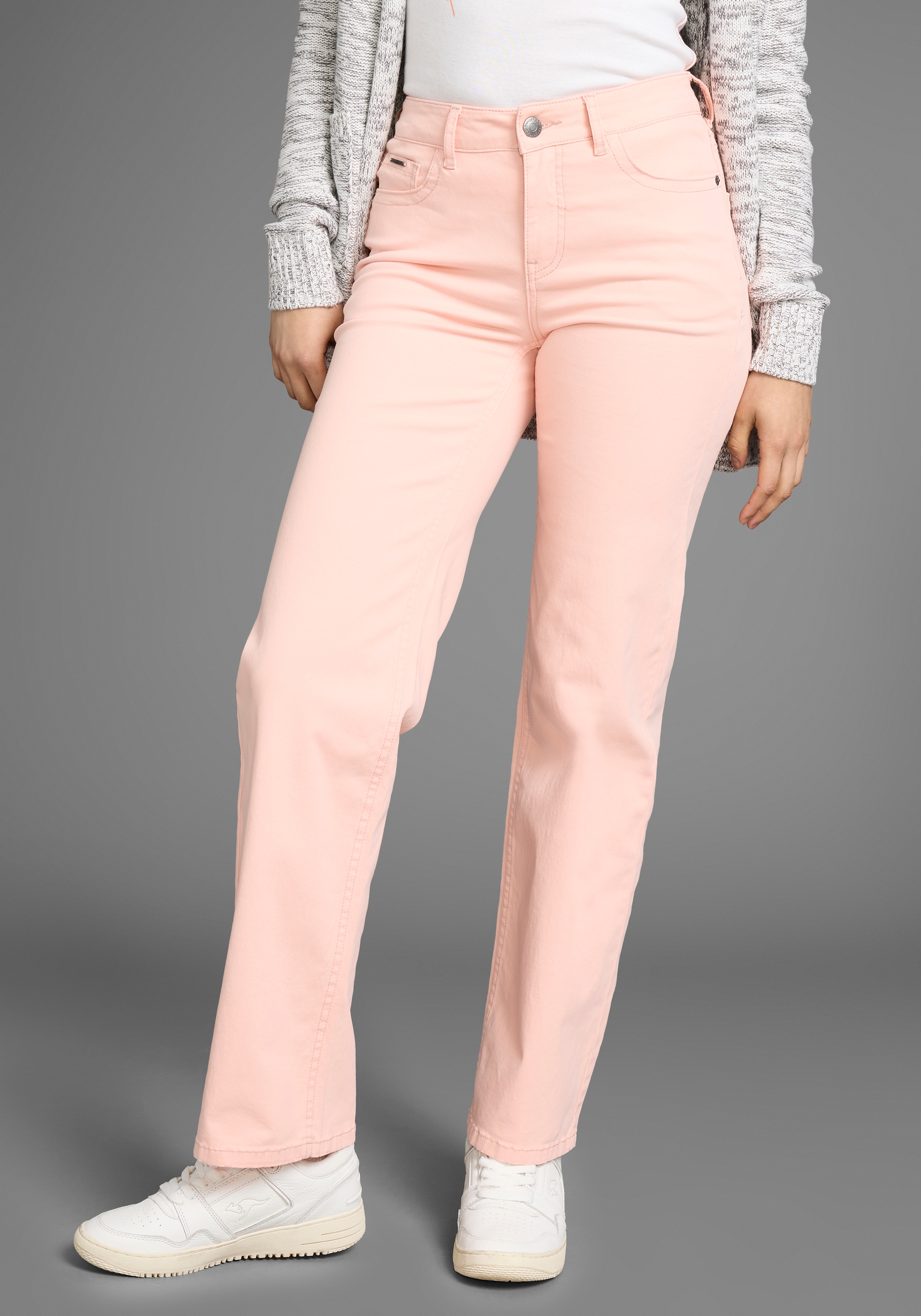 5-Pocket-Hose KANGAROOS, Damen, Gr. 40 (M), N-Gr, braun (camel), Web, Obermaterial: 98% Baumwolle, 2% Elasthan, unifarben, washed, Casual, lässig geschnitten lang, Hosen, im Straight-Leg