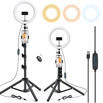 10.2 inch Selfie Ring Light with Tripod Stand & 2 Phone Holders, Dimmable Led Camera Ringlight for