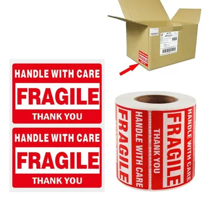 [1 Roll, 500 Labels] 2" x 3" Fragile Warning Stickers Handle with Care Warning Packing/Shipping