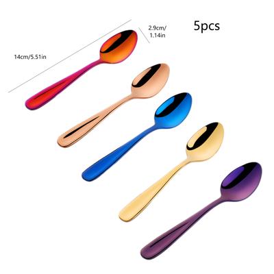 TEMU 5pcs Stainless Steel Spoons Set, 5.51in Coffee, Tea, Dessert, Rice Mixing Spoons, Dinner Gifts