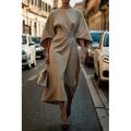 Femme robe longue Robe Maxi Robe élégante Elégant Manche Chauve-souris Standard Couleur unie Manches 3/4 Col Ras du Cou Noir Vin Violet Marron Automne