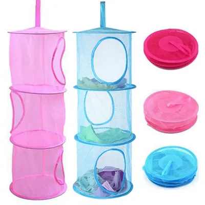 Hanging Mesh Stuffed Animal Storage Hammock Net, Foldable Toy Storage Organizer 3 Compartments Net