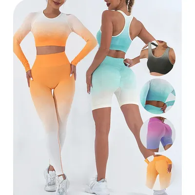 Gym women's sports 4-piece set two-color hanging dye fitness wear Women's fitness wear Women's